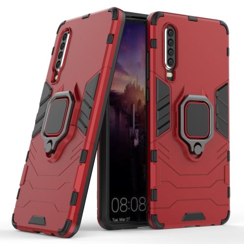 Coque en TPU finger ring kickstand hybride rouge pour votre Huawei P30