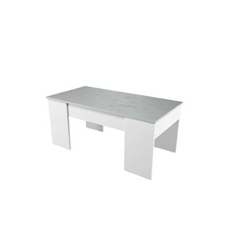 Table basse GOTHAM avec plateau relevable et rangement - Blanc et Béton - 1
