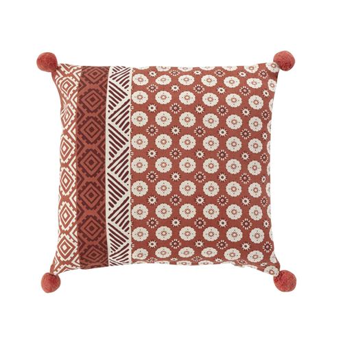 Housse coussin pompons 40 x 40 cm coton imprimé Casamia