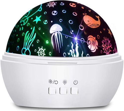 Projecteur Veilleuse Etoile Rotation Lampe Led Enfant et 8 Couleurs Bébé pour Anniversaire Noël Soirée Blanc