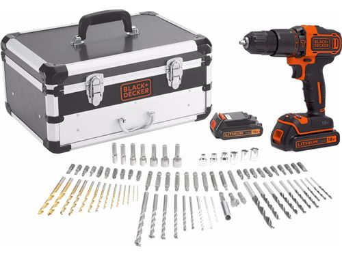 Black+Decker Black And Decker - Perceuse À Percussion À Batterie 18V 1,5Ah Li-Ion Avec Coffret Accessoi