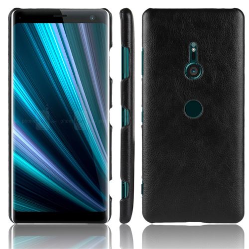 Etui en PU litchi enduit noir pour votre Sony Xperia XZ3