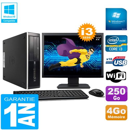 Pc hp compaq pro 6300 sff i3-3220 4go 250go graveur dvd wifi w7 ecran 22'