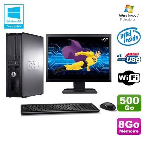 PC Dell Optiplex 780 Dt Intel E8400 3Ghz 8Go 500Go WiFi Win 7 Ecran 19'