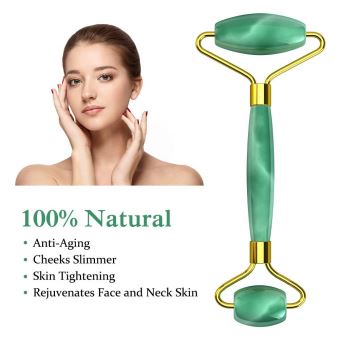 Rouleau de jade masseur facial, pierre de jade 100% naturelle avec double boule - 1
