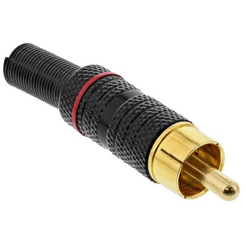 Fiche mâle InLine® RCA en métal à souder, bague noire, rouge, pour câble 6mm