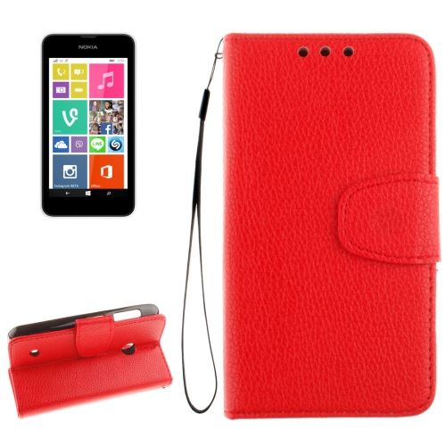 Nokia Lumia 530 Housse Etui Cuir PU Texture Litchi Rouge ALS54672