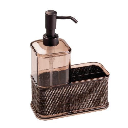 InterDesign Twillo rangement évier - grand distributeur de savon en plastique - distributeur savon avec compartiment - couleur bronze