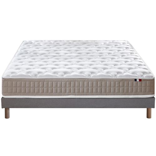 Ensemble matelas 100% latex 3 zones sommier gris 140x190