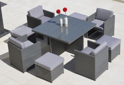 Salon de jardin 9 pièces coloris gris -PEGANE-