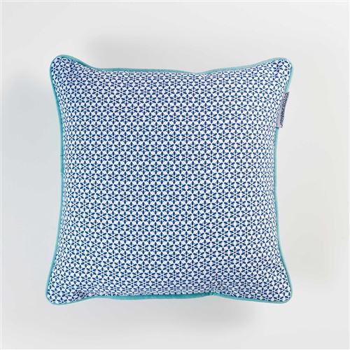 Coussin passepoil 40 x 40 cm coton imprime galactic Indigo