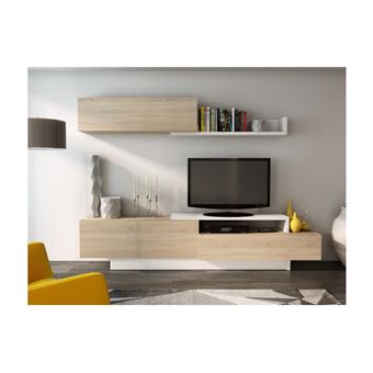 mur tv monty avec rangements  coloris  chêne  blanc
