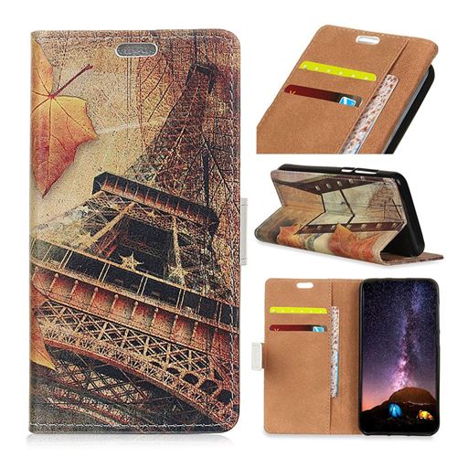 Etui en PU impression de motifs tour eiffel et feuilles d'érable pour votre Huawei Honor 10 Lite/P Smart (2019)