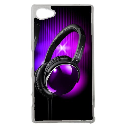 Coque Casque Audio Violet Fond Noir Compatible Sony Z5 Compact Transparent