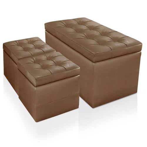 Paris Prix - Banquette Coffre & 2 Poufs henriette 85cm Marron