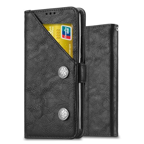 Housse pour Samsung Galaxy A7 2018 Housse Coque Etui de luxe Portefeuille Porte Carte Et Billet (avec support integré) Retro Noir