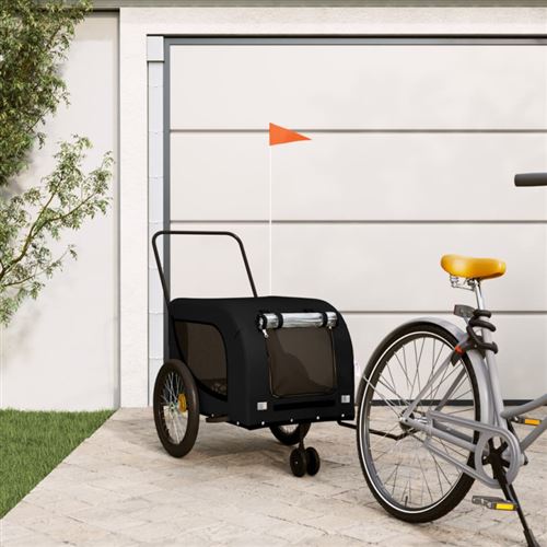 vidaXL Remorque de Vélo pour Animaux de Compagnie, Chariot à Vélo pour Chien avec Roues, Poussette de Chien, Noir Tissu Oxford et Fer