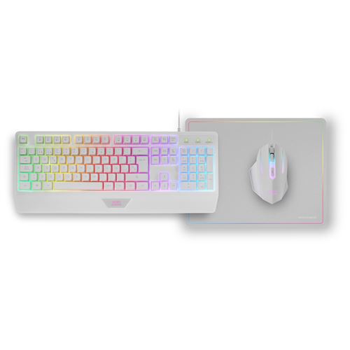 Mars gaming MCP124 Combo Gaming 3en1, Teclado Ergonómico H-Mech LED RGB, Ratón RGB 3200DPI Switches HUANO, Alfombrilla Nanotextil 360x260mm, Compatibilidad Multiplataforma, Combo PC Negro o Blanco con