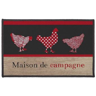 Douceur d'intérieur - Tapis rectangle Maison de campagne - Noir et rouge - Douceur d'intérieur - 1