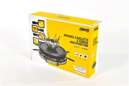 Zanussi - Rcz71 - Appareil À Raclette Et Fondue - 4 En 1 Raclette, Grill, Fondue Bourguignonne Ou Chinoise - 8 Personnes - Noir