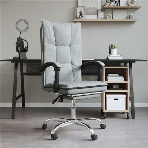 vidaXL Fauteuil Inclinable de Bureau, Chaise Pivotante avec Dossier et Repose-pied Réglables, Siège de Bureau avec Roulettes, Gris Foncé Tissu