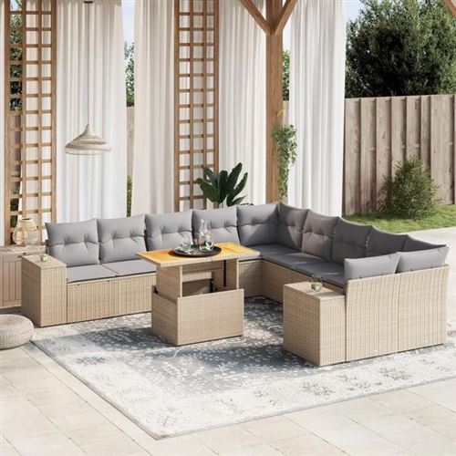 Non Communiqué Beige Vidaxl Salon De Jardin Avec Coussins 11 Pcs, Canapés De Terrasse, Ensemble De Meubles De Patio, Mobilier D'extérieur, 3272830