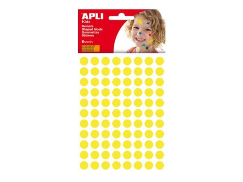 APLI kids - Autocollants éducatifs ronds permanents - 10,5 mm, 6 feuilles - jaune