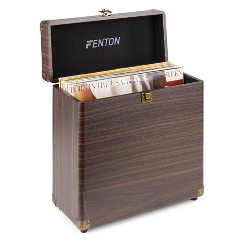 Fenton RC30 - Valise pour disques vinyles - Bois noyer, 34,5 x 16,5 x 38 cm, charnières en métal, poignées intégrées