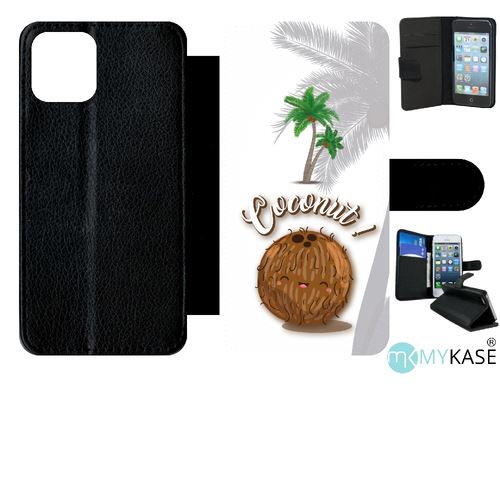 Etui My-Kase pour iPhone 11 Pro - coconut fond blanc - Simili-cuir Noir