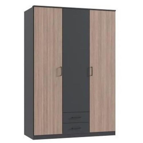 Armoire 3 portes battantes WIMEX AGIA 2 tiroirs gris graphite chêne 135x199x58 cm