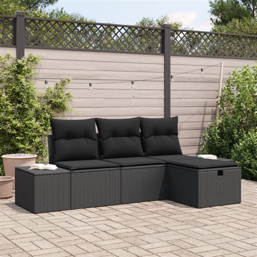 Non Communiqué Noir Ensemble De Canapés De Jardin De 4 Pièces Avec Coussins Poly Rattan
