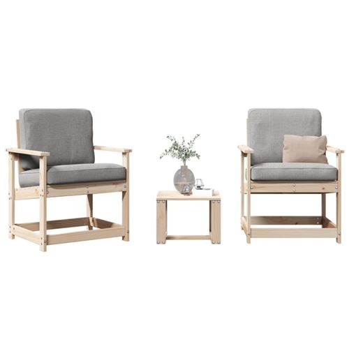VIDAXL   Salon de jardin 3 pcs bois massif de pin Brun