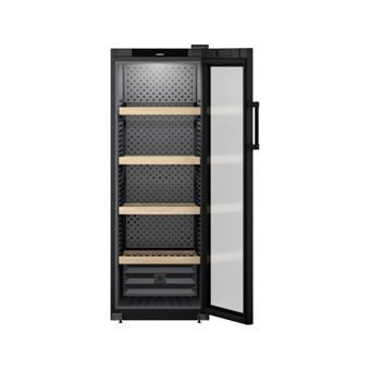 Cave a vin de vieillissement GrandCru, 196 bouteilles type Bordeaux, hauteur 168cm, largeur 60cm. Triple vitrage, 4 clayettes en bois, affichage tactile digital en facade.