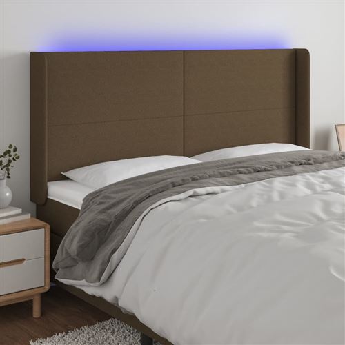 vidaXL Tête de lit à LED Marron foncé 203x16x118/128 cm Tissu3123793