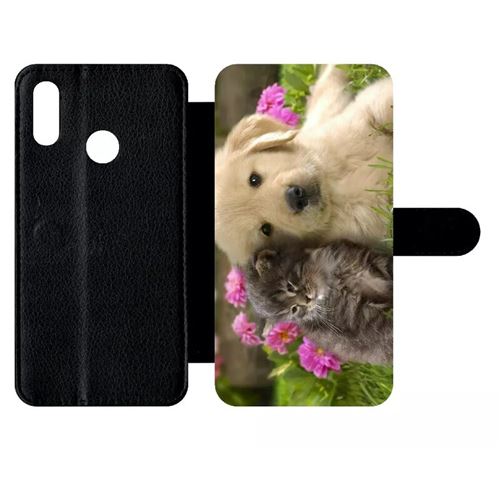 Etui My-Kase pour P smart 2019 - chiot golden retriever et chaton - Simili-cuir Noir