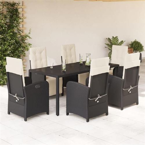 Non Communiqué Noir Vidaxl Ensemble À Manger De Jardin Avec Coussins 7 Pcs, Chaises Et Table De Patio, Meubles De Terrasse, Moderne, Résine 3212454