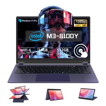 PC Portable 15,6" FHD Écran Tactile 360° - Intel Core m3-8100Y (Jusqu'à 3,4 GHz) - 16Go RAM - 512Go SSD - Windows 11 Pro - 1