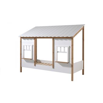 VIPACK Lit Cabane avec Toiture Blanche 90 X 200 CM sans sommier + Lit gigogne - 1