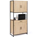 Buffet De Cuisine CINA 60cm - Meuble Mi-haut Avec Niche Micro-ondes, 1 Tiroir, 2 Portes, Finition Hêtre Et Blanc