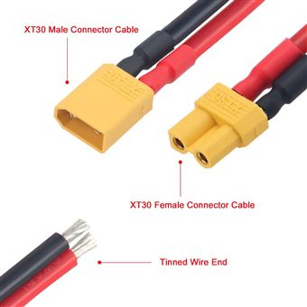 Connecteurs MR30 Mâle Et Femelle (lot De 24) Avec Thermorétractable – 30A, 500V, Pour Drones, Voitures RC, Bateaux