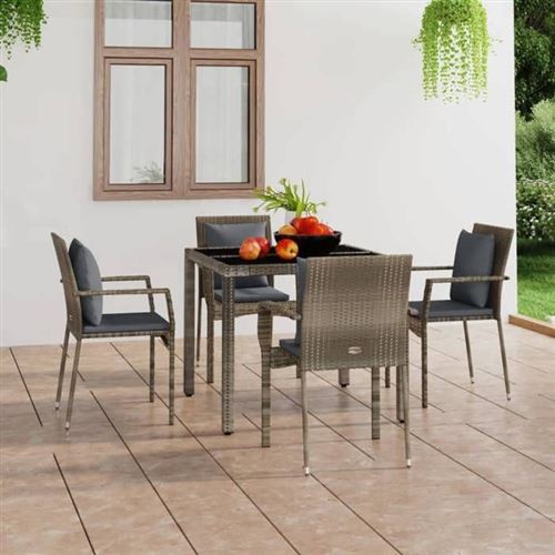 vidaXL Chaises de jardin avec coussins 4 pcs Résine tressée Gris, meuble de jardin, meuble de patio, chaise de balcon, 319880