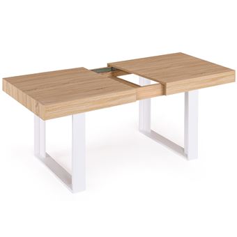 Table à manger extensible rectangle PHOENIX 4-8 personnes bois et blanc 160-200 cm - 1