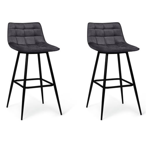 Lot de 2 tabourets de bar en velours gris foncé