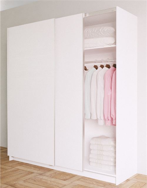 Armoire placard meuble de rangement coloris blanc - Longueur 90 x  Profondeur 52 x Hauteur 205 cm -PEGANE- Achat & prix