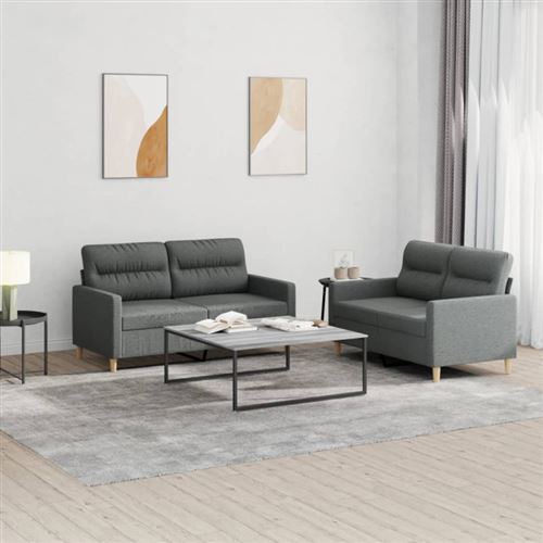 Vidaxl Gris Ensemble De Canapés 2 Pcs Avec Coussins Foncé Tissu - Image 2