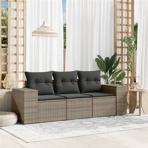 Salon de jardin modulable Vidaxl 3 pieces resine tressee gris 62 x 55 x 69 cm 3 personnes