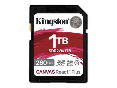 Kingston Canvas React Plus - Carte mémoire flash - 1 To - Video Class V60 / UHS-II U3 / Class10 - SDXC UHS-II