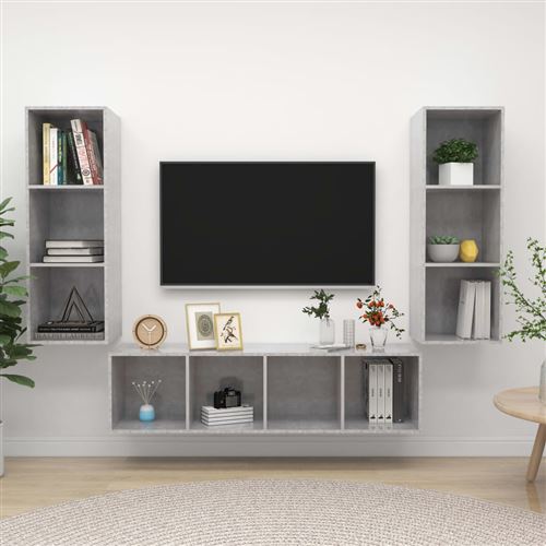 Non Communiqué Gris Vidaxl Ensemble De Meuble Tv 3 Pcs Béton Aggloméré