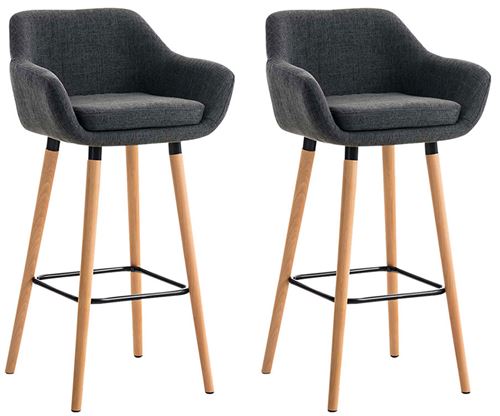 CLP Lot de 2 tabourets de bar Grant en tissu , Gris clair
