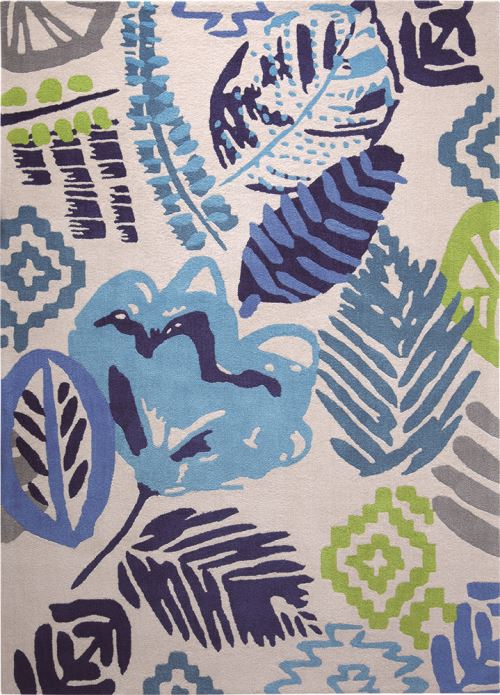 Tapis moderne Esprit Tara motif Floral Bleu 140x200